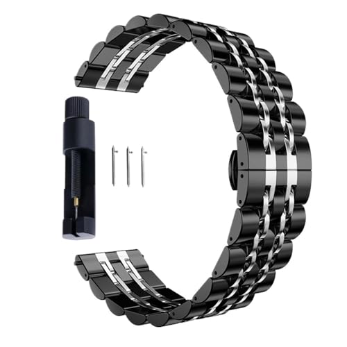 MGHN 20mm 22mm Quick Release Edelstahl Armband Doppel Drücken Schmetterling Schnalle Flachkopf Universal Strap Mit Werkzeug(Color:Black Silver,Size:22mm) von MGHN