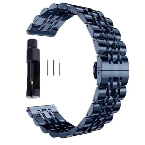 MGHN 20mm 22mm Quick Release Edelstahl Armband Doppel Drücken Schmetterling Schnalle Flachkopf Universal Strap Mit Werkzeug(Color:Blau,Size:20mm) von MGHN