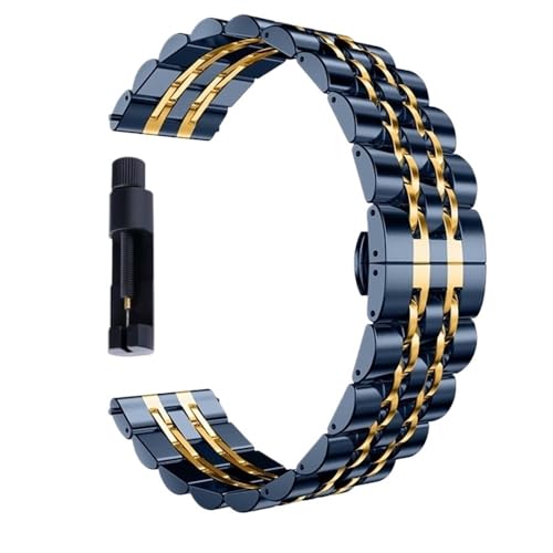 MGHN 20mm 22mm Quick Release Edelstahl Armband Doppel Drücken Schmetterling Schnalle Flachkopf Universal Strap Mit Werkzeug(Color:Blue Gold,Size:20mm) von MGHN