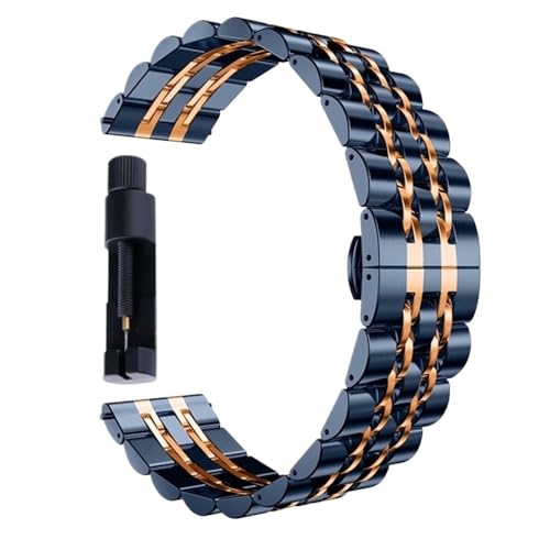 MGHN 20mm 22mm Quick Release Edelstahl Armband Doppel Drücken Schmetterling Schnalle Flachkopf Universal Strap Mit Werkzeug(Color:Blue Rose Gold,Size:22mm) von MGHN