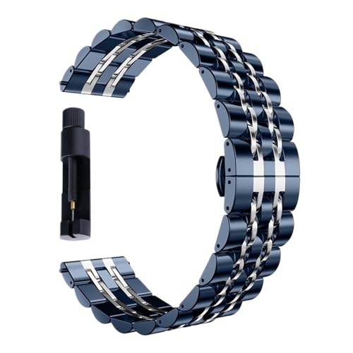 MGHN 20mm 22mm Quick Release Edelstahl Armband Doppel Drücken Schmetterling Schnalle Flachkopf Universal Strap Mit Werkzeug(Color:Blue Silver,Size:22mm) von MGHN