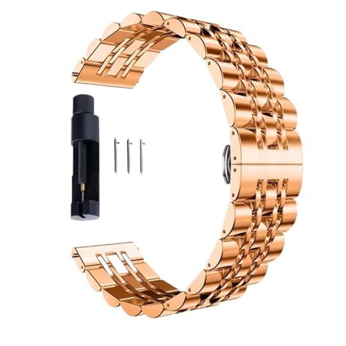 MGHN 20mm 22mm Quick Release Edelstahl Armband Doppel Drücken Schmetterling Schnalle Flachkopf Universal Strap Mit Werkzeug(Color:Rose Gold,Size:22mm) von MGHN