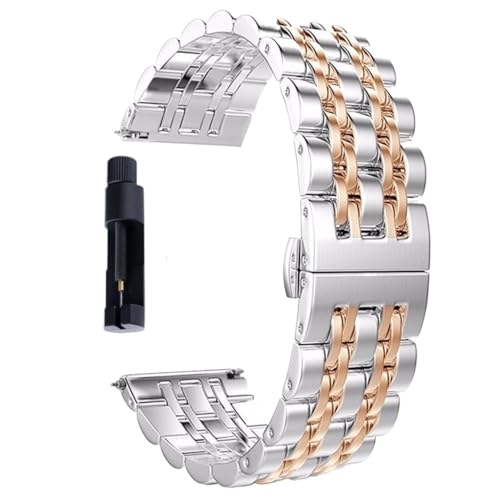 MGHN 20mm 22mm Quick Release Edelstahl Armband Doppel Drücken Schmetterling Schnalle Flachkopf Universal Strap Mit Werkzeug(Color:Silver Rose Gold,Size:22mm) von MGHN