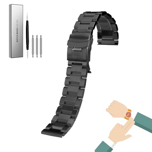 MGHN 22mm 20mm Edelstahl Uhrenarmband Schnellverschluss Armband Herren Sport Ersatzuhrenarmband(Color:Schwarz,Size:20mm) von MGHN