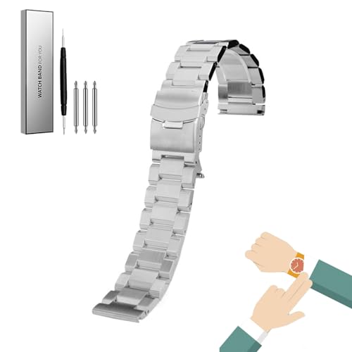 MGHN 22mm 20mm Edelstahl Uhrenarmband Schnellverschluss Armband Herren Sport Ersatzuhrenarmband(Color:Silver,Size:22mm) von MGHN