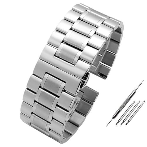 MGHN 24MM 26MM 28MM Edelstahl-UhrenarmbandSchnellverschluss-Armband Großes Stahlgürtel-Herrenarmband(Color:B-silver,Size:24mm) von MGHN