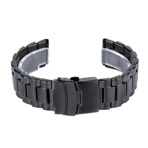 MGHN Drei-Perlen-Edelstahl-Armband, universelles flaches Ende, 20 22 mm, Herren- und Damenarmband, Uhrenzubehör(Color:Schwarz,Size:22mm) von MGHN