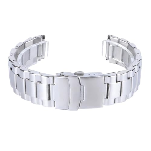 MGHN Drei-Perlen-Edelstahl-Armband, universelles flaches Ende, 20 22 mm, Herren- und Damenarmband, Uhrenzubehör(Color:Silver,Size:20mm) von MGHN