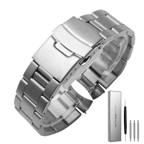 MGHN Edelstahl Arc Mouth Uhrenarmband Schnellverschluss Armband Metall Herrenuhrenarmband Armband 22mm(Color:Silver,Size:22mm) von MGHN