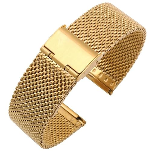 MGHN Edelstahl Loop Armband Mesh Armband Metallband 18mm 20mm 22mm 24mm Schnellverschluss Uhrenarmband(Color:Gold,Size:20mm) von MGHN