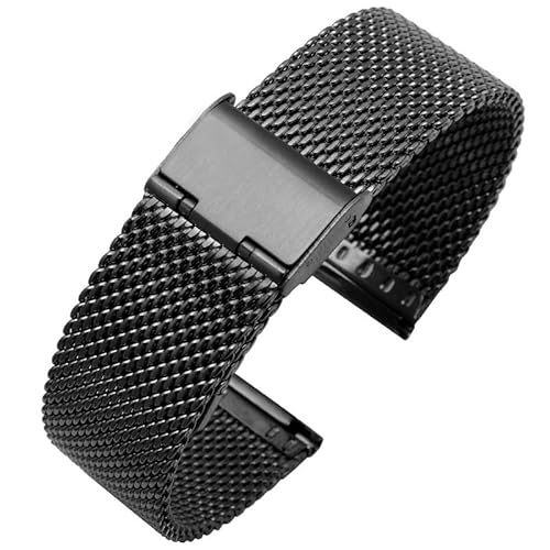 MGHN Edelstahl Loop Armband Mesh Armband Metallband 18mm 20mm 22mm 24mm Schnellverschluss Uhrenarmband(Color:Schwarz,Size:18mm) von MGHN