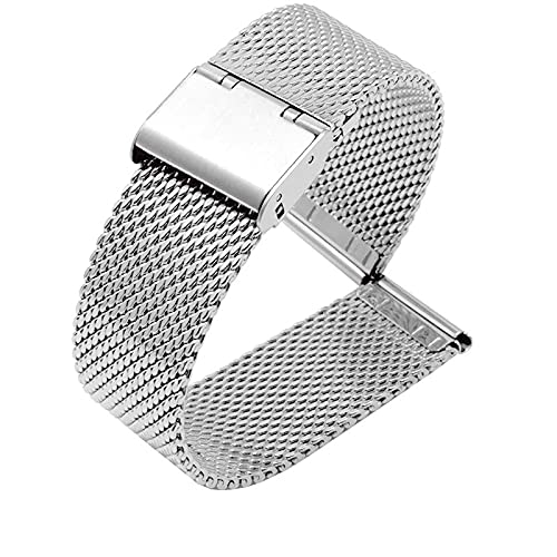 MGHN Edelstahl Loop Armband Mesh Armband Metallband 18mm 20mm 22mm 24mm Schnellverschluss Uhrenarmband(Color:Steel,Size:18mm) von MGHN