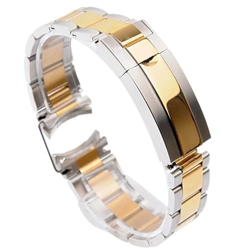 MGHN Edelstahl Uhr Armband Männer Frauen Faltschließe Armband 20mm 21mm Luxus Business Band(Color:Mid polished-SV gold,Size:21mm) von MGHN