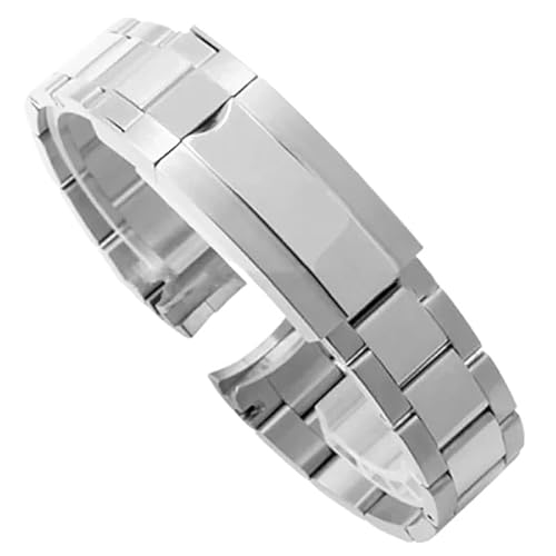 MGHN Edelstahl Uhr Armband Männer Frauen Faltschließe Armband 20mm 21mm Luxus Business Band(Color:Middle polish-silver,Size:20mm) von MGHN
