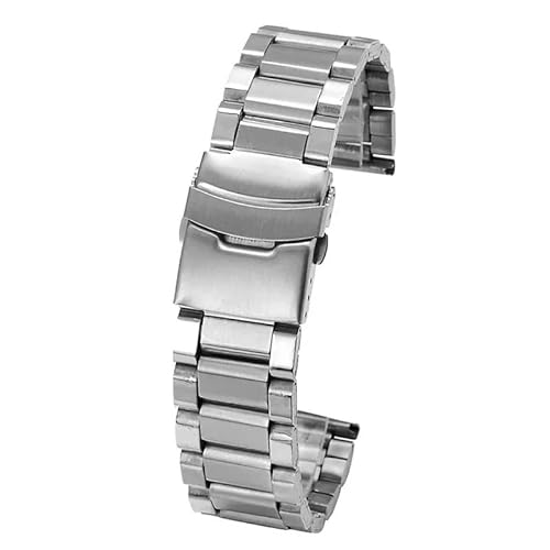 MGHN Edelstahl Universal Flache Ende Stahl Armband Männer Frauen Quick Release Uhr Strap(Color:Silver 3 beads,Size:24mm) von MGHN