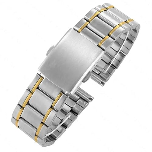 MGHN Edelstahl Universal Flache Ende Stahl Armband Männer Frauen Quick Release Uhr Strap(Color:Silver gold,Size:14mm) von MGHN