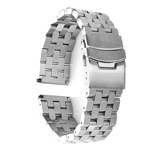 MGHN Universelles Edelstahlarmband Fünf-Perlen-Tank-Metalluhrenarmband Serie gebürstetes Armband Schnellverschluss-Uhrenarmband(Color:Silver,Size:22mm) von MGHN