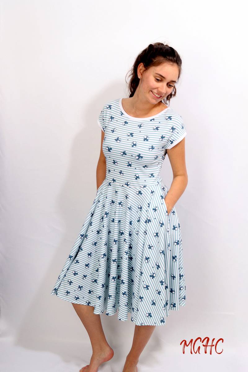 Kleid "Lory" Streifen Mäuschen Sommerkleid Tellerkleid Rockabilly Knielanges Damen Swing Tanzkleid Tellerrock Tupfen von MGHomeCouture