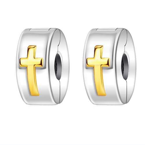MGIUL Cross Clip Stopper Charms 2pcs Pendant für Armbänder Halsketten 925 Sterling Silber Anhänger Perlen Schmuck Geschenk für Frauen von MGIUL