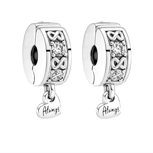 MGIUL Infinity Symbol Heart Clip Charms 2pcs Pendant für Armbänder Halsketten 925 Sterling Silber Anhänger Perlen Schmuck Geschenk für Frauen von MGIUL