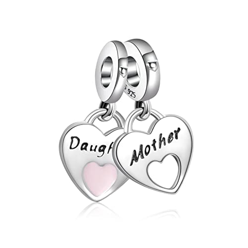 MGIUL Mother-Daughter Double Heart Split Dangle Anhänger Perlen für Frauen Armbänder Halsketten 925 Sterling Silvers Schmuck Geschenk für Mädchen. von MGIUL