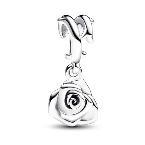 MGIUL Rose in Bloom Dangle Charm Pendant für Armbänder Halsketten 925 Sterling Silber Anhänger Perlen Schmuck Geschenk für Frauen von MGIUL