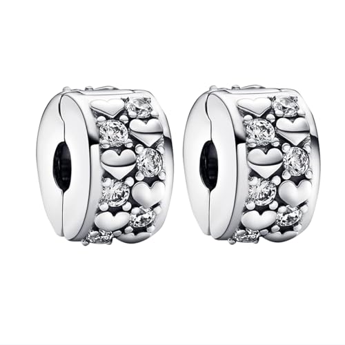 MGIUL Silver Gem Pavé Heart Clip Stopper Charms 2pcs Pendant für Armbänder Halsketten 925 Sterling Silber Anhänger Perlen Schmuck Geschenk für Frauen MGIUL Silver Gem Pavé Heart Clip Stopper Charms 2pcs Pendant für Armbänder Halsketten 925 Sterling Silber Anhänger Perlen Schmuck Geschenk für Frauen von MGIUL