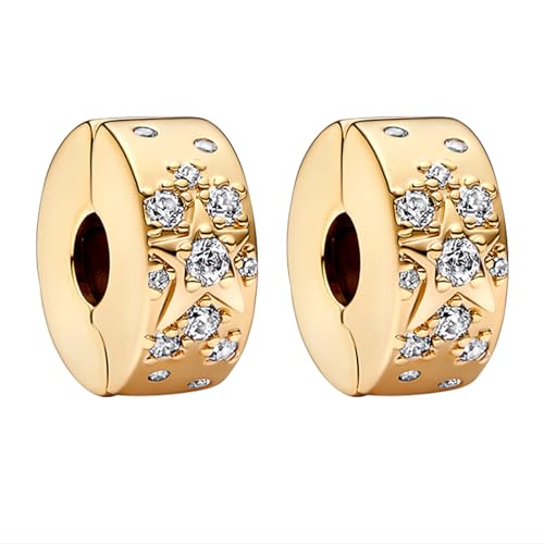 MGIUL Sparkling Star Clip Stopper Charms 2pcs Pendant für Armbänder Halsketten 925 Sterling Silber Anhänger Perlen Schmuck Geschenk für Frauen von MGIUL