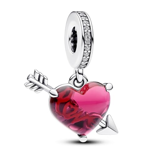 Red Heart & Arrow Murano Glass Dangle Charm für Frauen Armbänder Halsketten 925 Sterling Silber Anhänger Perlen Schmuck Geschenk für Mädchen von MGIUL