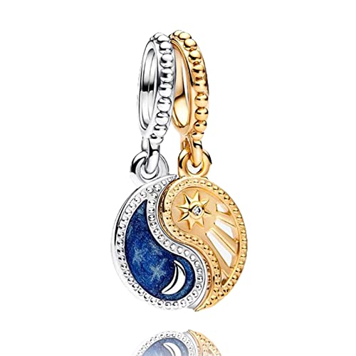 Two-tone Splittable Sun & Moon Dangle Charm für Frauen Armbänder Halsketten mit 5A Cubic Zirconia 925 Sterling Silber Anhänger Perlen Schmuck Geschenk für Mädchen von MGIUL