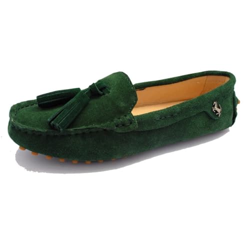 MGM-Joymod Damen Slip-on Tassels Wildleder Modisch Bequem Wandern Fahren Flache Mokassins Wanderschuhe Bootsschuhe.YB9605 Grün,EU39 von MGM-Joymod