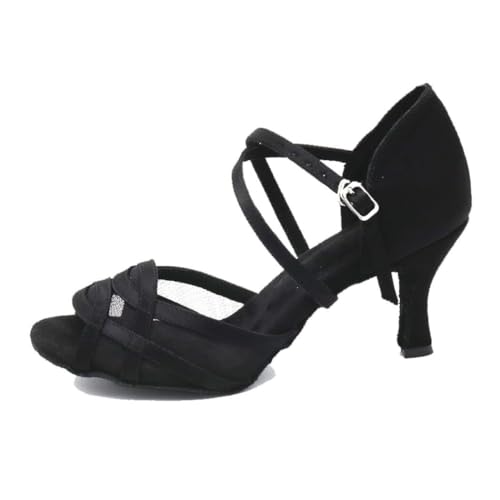 MGM-Joymod Damen Comfort Mesh Glitzer Peep Toe Salsa Tango Ballsaal Latein Modern Tanzschuhe Hochzeit Party Sandalen, Schwarz, 7.5cm Absatz,37.5 EU von MGM-Joymod