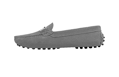 MGM-Joymod Damen Fashion Komfort Wildleder Metall Schnalle Fahren Loafers Bootsschuhe Mokassins Slip-on Flats, Grau - grau - Größe: 38.5 EU von MGM-Joymod