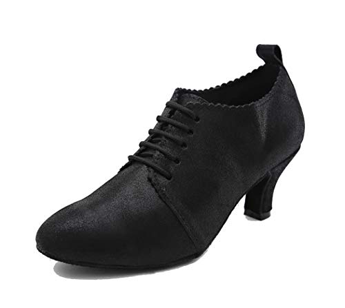 MGM-Joymod Damen Geschlossene Spitze Schnürer Glitzer Kunstleder Salsa Praxis Latein Dance Prom Ballsaal Schuhe, Schwarz - Schwarzer 6 cm Absatz - Größe: 41 EU von MGM-Joymod