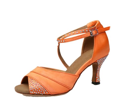 MGM-Joymod Damen Glitzer Strass Peep Toe Ballsaal Latein Tanzschuhe Hochzeitsparty Sandalen,AS0514 Orange - Größe: EU 40 von MGM-Joymod