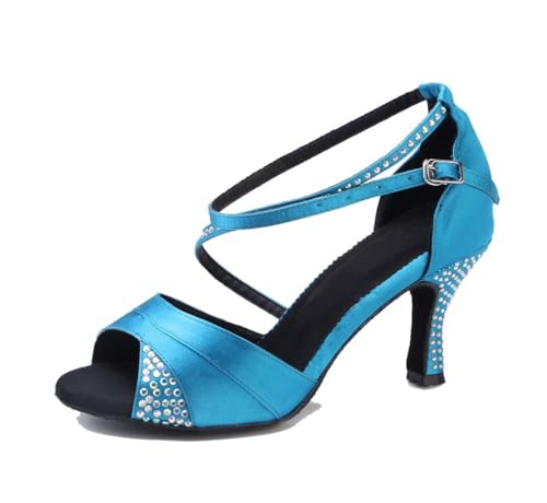 MGM-Joymod Damen Glitzer Strass Peep Toe Ballsaal Latein Tanzschuhe Hochzeitsparty Sandalen,AS0514 Türkisfarbener - Größe: EU 40 von MGM-Joymod
