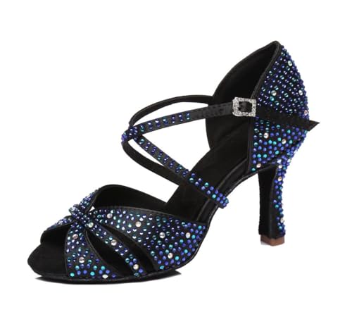MGM-Joymod Damen Komfort Glitzer Kristalle Tango Standard Latein Modern Tanzschuhe Hochzeit Party Sandalen,L382 Schwarz 8.5cm : EU 35.5 von MGM-Joymod