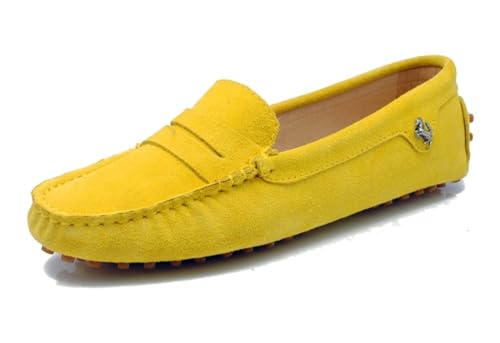 MGM-Joymod Damen Slip-on Wildleder Modisch Bequem Lässig Zum Wandern Fahren Flache Mokassins Wanderschuhe.YB9603 Gelb,EU40 von MGM-Joymod