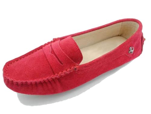 MGM-Joymod Damen Slip-on Wildleder Modisch Bequem Lässig Zum Wandern Fahren Flache Mokassins Wanderschuhe.YB9603 Rot,EU36 von MGM-Joymod