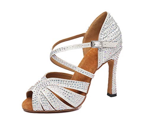MGM-Joymod Damen Peep Toe Kreuz Riemen Strass Glitzer Synthetik Prom Tango Ballsaal Latein Modern Tanzschuhe Hochzeit Party Sandalen, Silber - Silberfarbener Absatz 10 cm - Größe: 38.5 EU MGM-Joymod Damen Peep Toe Kreuz Riemen Strass Glitzer Synthetik Prom Tango Ballsaal Latein Modern Tanzschuhe Hochzeit Party Sandalen, Silber - Silberfarbener Absatz 10 cm - Größe: 38.5 EU von MGM-Joymod