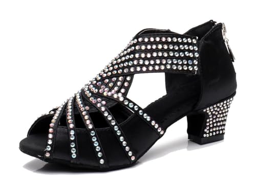 MGM-Joymod Damen Peep Toe Sparkle Strass Tango Ballsaal Latin Modern Tanzschuhe Abend Hochzeit Sandalen,YW012 Schwarz 5cm : EU 37 von MGM-Joymod