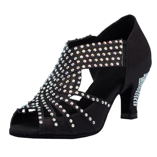 MGM-Joymod Damen Peep Toe Sparkle Strass Tango Ballsaal Latin Modern Tanzschuhe Abend Hochzeit Sandalen,YW012 Schwarz 6cm : EU 39 von MGM-Joymod