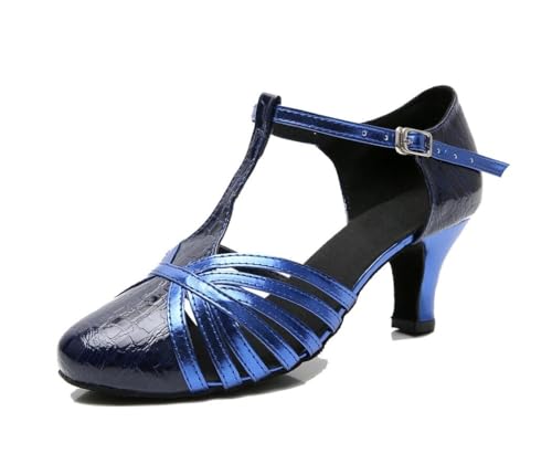 MGM-Joymod Damen Pumps T-Riemen Ballsaal Latein modern Tanzschuhe Abschlussball Hochzeit Party Schuhe,YW089 Blau : EU 37 von MGM-Joymod