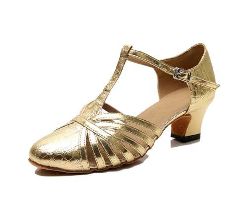 MGM-Joymod Damen Pumps T-Riemen Ballsaal Latein modern Tanzschuhe Abschlussball Hochzeit Party Schuhe,YW089 Gold : EU 34 von MGM-Joymod