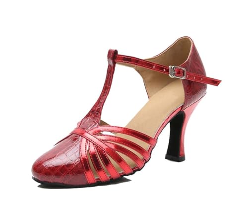 MGM-Joymod Damen Pumps T-Riemen Ballsaal Latein modern Tanzschuhe Abschlussball Hochzeit Party Schuhe,YW089 Rot : EU 41.5 von MGM-Joymod