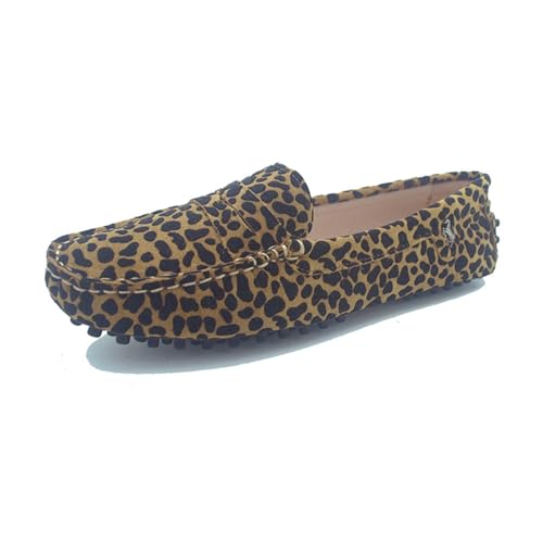 MGM-Joymod Damen Slip-on Wildleder Modisch Bequem Lässig Zum Wandern Fahren Flache Mokassins Wanderschuhe.YB9603 Braun Leopard,EU36 von MGM-Joymod