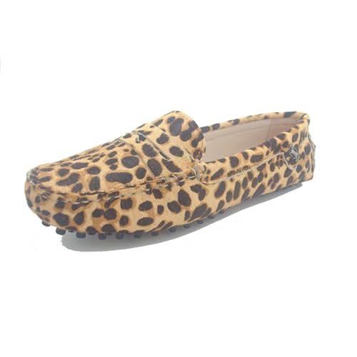 MGM-Joymod Damen Slip-on Wildleder Modisch Bequem Lässig Zum Wandern Fahren Flache Mokassins Wanderschuhe.YB9603 Orange Leopard,EU35 von MGM-Joymod