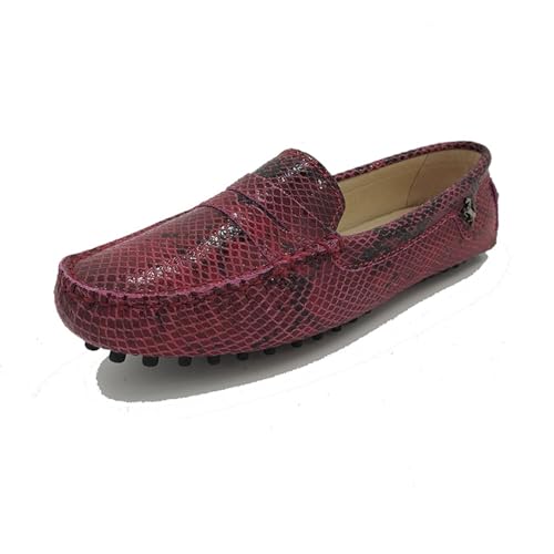 MGM-Joymod Damen Slip-on Wildleder Modisch Bequem Lässig Zum Wandern Fahren Flache Mokassins Wanderschuhe.YB9603 Weinrot Snake,EU37 von MGM-Joymod
