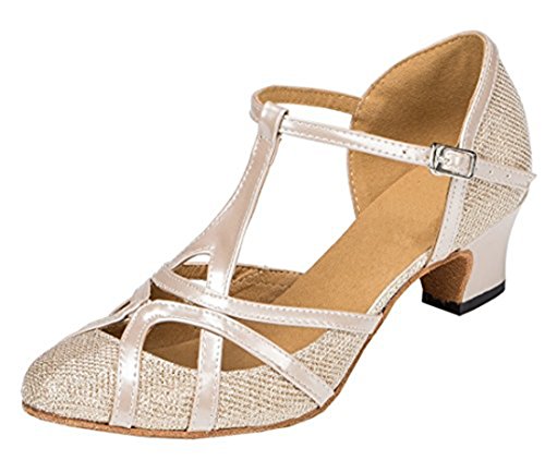 MGM-Joymod Damen-Tanzschuhe mit T-Riemen, geschlossene Zehenpartie, Glitzer, Synthetik, Abend, Hochzeit, Tango, Ballsaal, modern, Lateinamerikanisch, Champagne 5cm Heel, 40 EU von MGM-Joymod