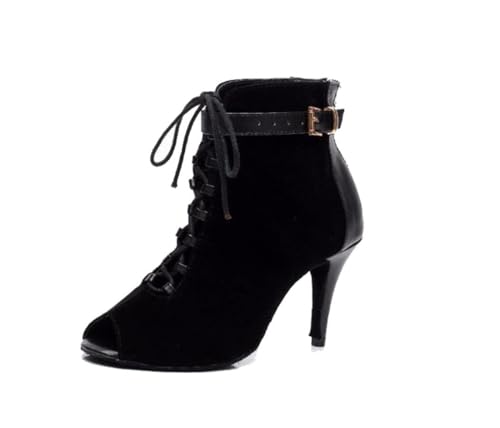 MGM-Joymod Frauen Reißverschluss Spitze Floral Mesh Salsa Tango Modern Latin Dance Ankle Boots Prom Abend Hochzeit Schuhe,AS1238 Schwarz, 34 EU von MGM-Joymod